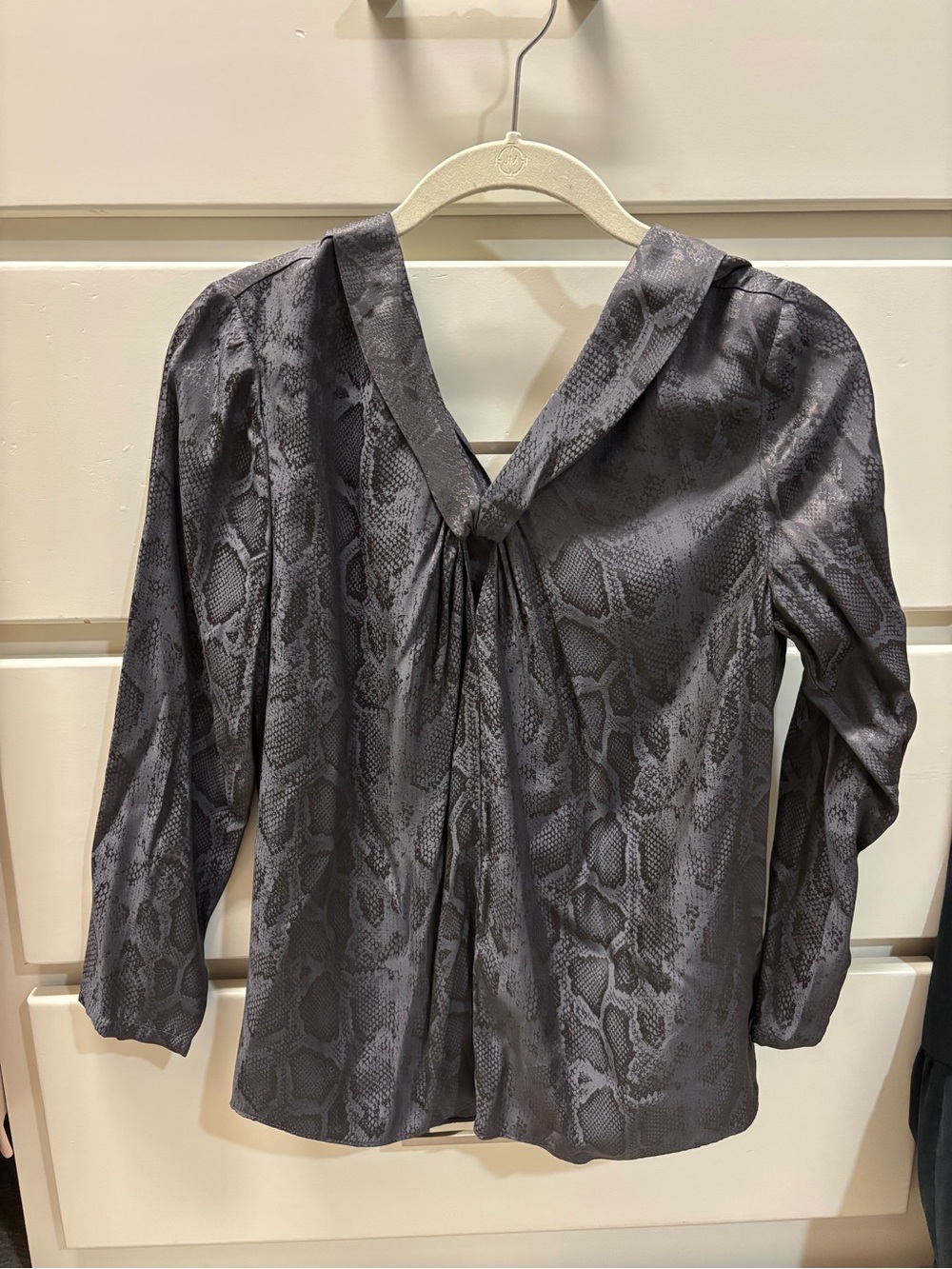 Womens Gray Rebecca Taylor Snake-Print V-Neck Blouse NWT